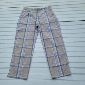 Gemilli Women's Cropped Slacks Beige White Plaid Pants Stretch Size Zip USA Sz 6